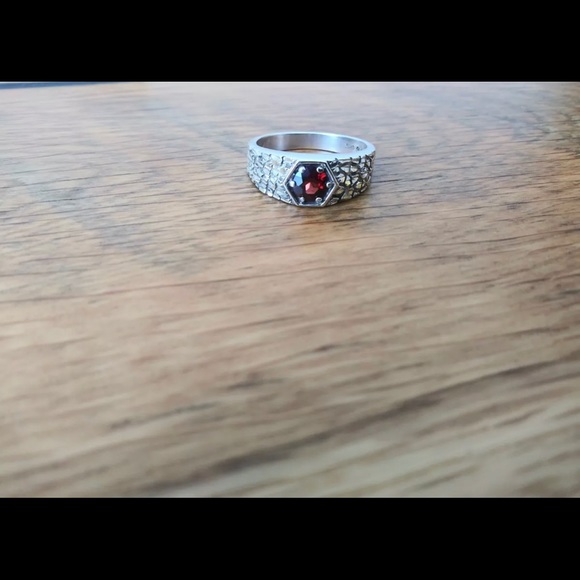 - KABANA Men Hessonite Garnet Textured Sterling Silver Band Ring 925 Size… - Picture 2 of 5